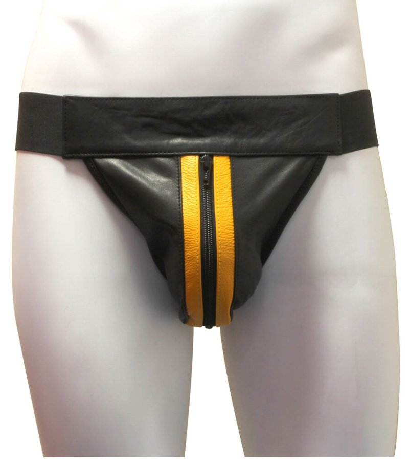 Leather Jockstrap Zip Front â€“ Yellow/Black