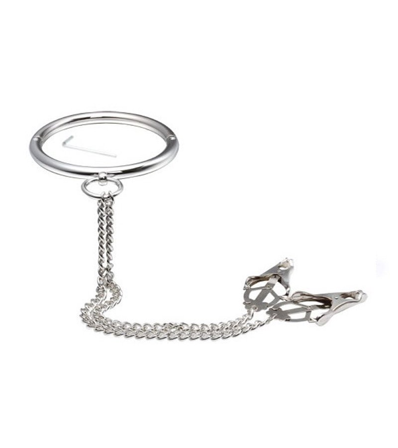 Round Bar Slave Collar W/ Clover Nipple Clamp