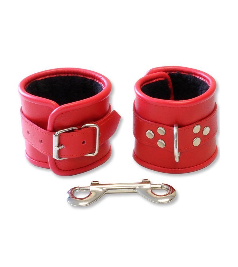 RED Padded Leather Hanfcuffs with Fur lined inside